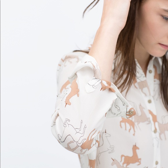 Zara Unicorn White Blouse/Shirt Sz L - Picture 3 of 6